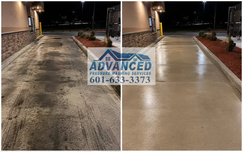 Drive-thru lane pressure washing for restaurant concrete in Brandon MS