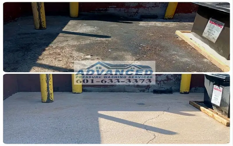 Dumpster pad pressure washing for grease and buildup at a food service property in Brandon MS