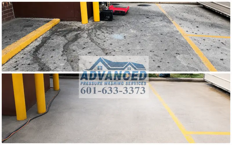 Before and after gum removal from commercial sidewalk concrete in Jackson MS
