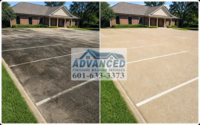 Commercial parking lot pressure washing for concrete flatwork in Madison MS