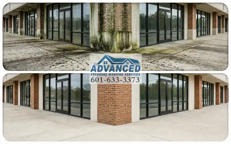 Shopping center storefront and walkway cleaning in Central Mississippi