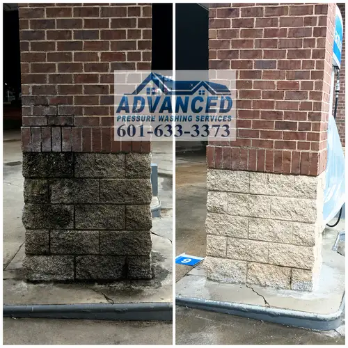 Before and after commercial building washing for exterior surfaces in Jackson MS