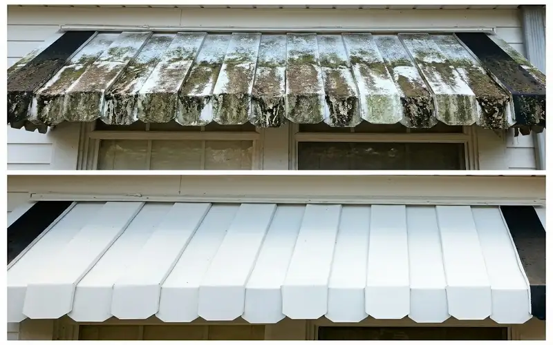 Commercial awning cleaning for stained and weathered awnings in Central Mississippi