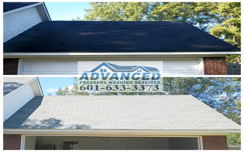 Roof soft washing for black streaks and algae stains in Central Mississippi