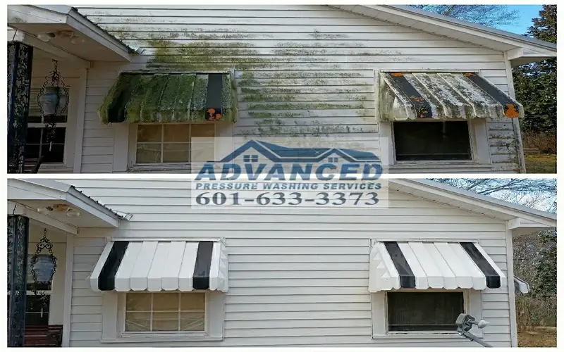 Vinyl siding soft washing removing mildew and weather buildup in Brandon MS
