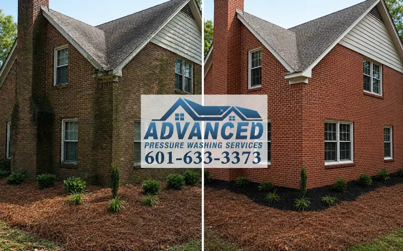 Soft house washing service cleaning siding and exterior surfaces in Brandon MS