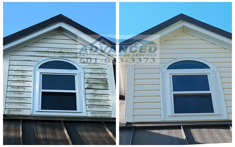 Vinyl siding soft washing removing mildew and weather buildup in Brandon MS