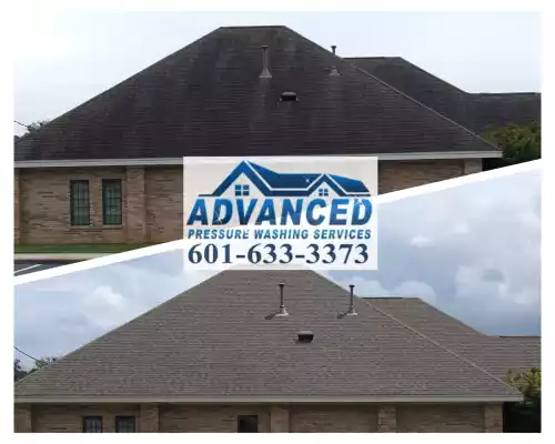 roof soft washing before and after by advanced pressure washing services llc 601-633-3373