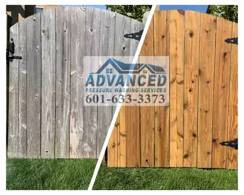 Before and after of fence cleaned by Advanced Pressure Washing Services LLC