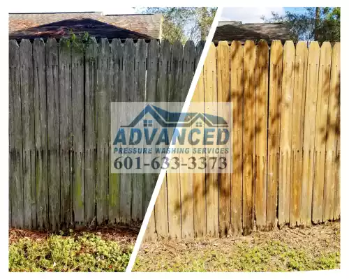 long fence cleaning example of before and after by Advanced Pressure Washing Services LLC