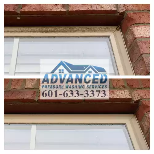 example of soft washing of window trim using no pressure method by Advanced Pressure Washing Services LLC 601-633-3373