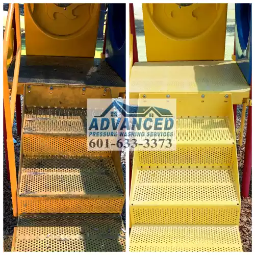 Before and after of playground pressure washing service