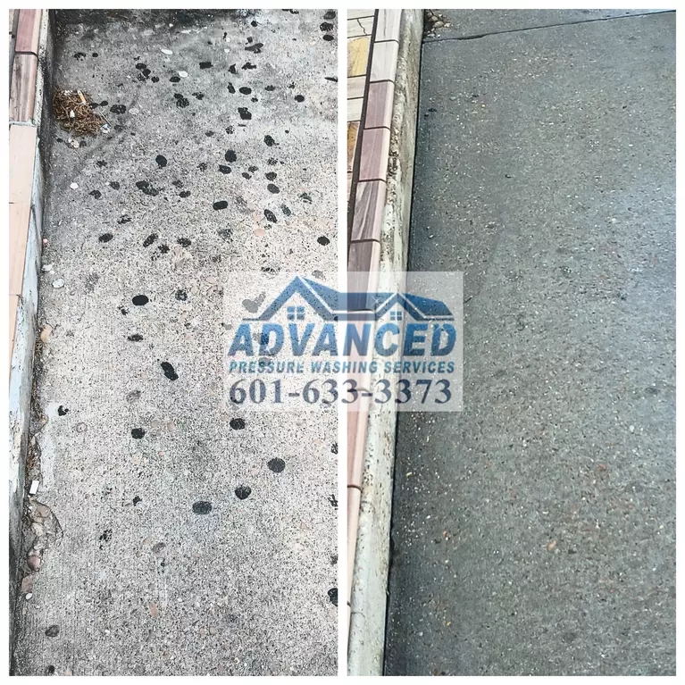 See the difference! Advanced Pressure Washing Services specializes in removing stubborn chewing gum from commercial sidewalks in Raymond, MS. Our expert team uses advanced techniques to restore the appearance of your concrete surfaces. Improve your property's curb appeal and create a clean, inviting environment with our gum removal services.